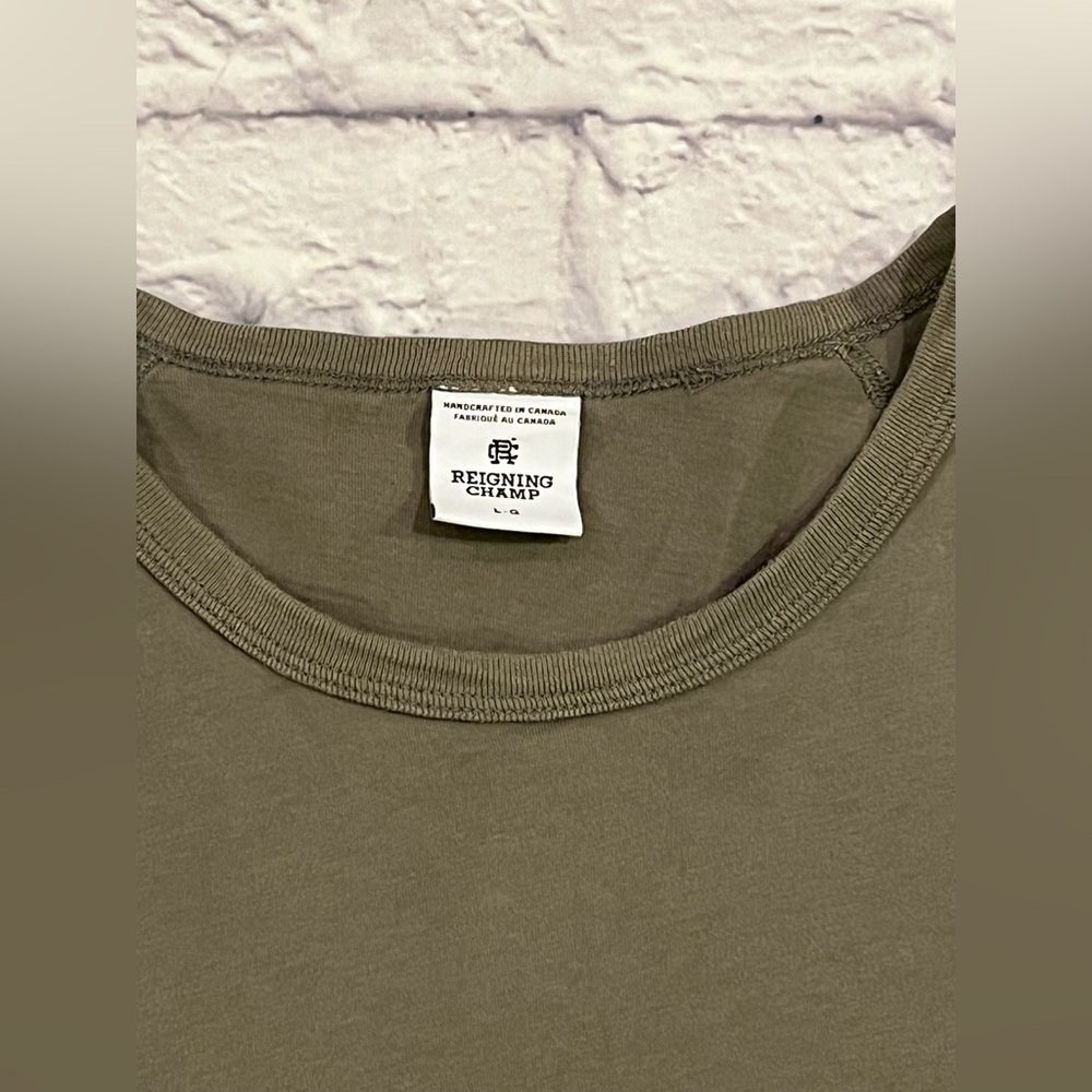 Reigning Champ mens light olive green long sleeve jersey t-shirt Canada cotton L - Picture 4 of 7